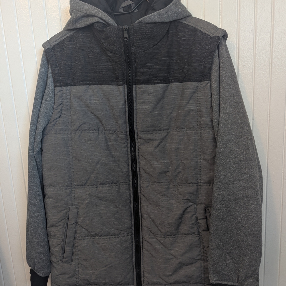 Machine Gray Puffer Jacket with Stand-up Collar